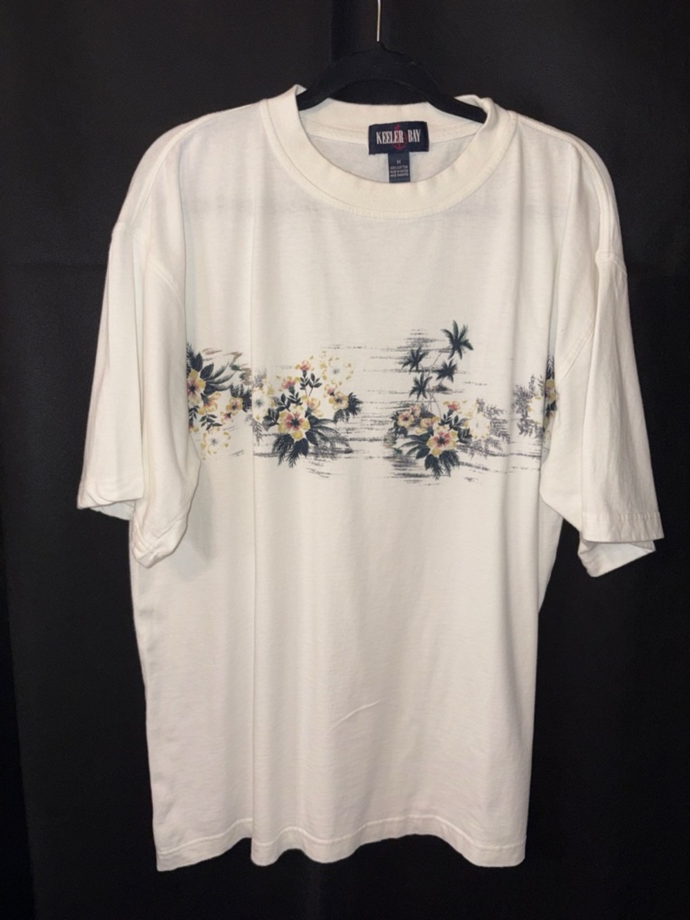 Keeler Bay Floral T Shirt Vintage Hawaiian Size M White Cotton